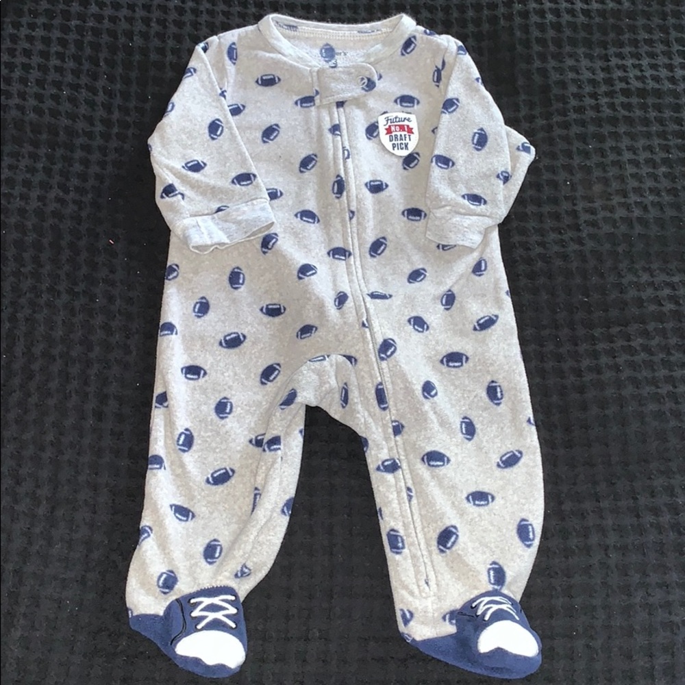 Carter’s Baby Boy Football Fleece One Piece Zip Up Footies Onesie Pajama